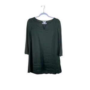 J.Jill Love Linen Womens Green 3/4 Sleeve Tunic Top Size M